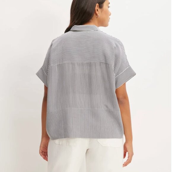 EVERLANE THE CLEAN SILK SHORT-SLEEVE SQUARE SHIRT BOXY OVERSIZE WASHABLE 10 NWOT - Picture 3 of 15